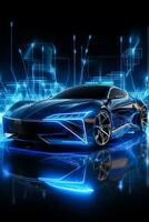 abstract toekomst sport- auto met elektrisch aangedreven motor met laag veelhoek wireframe driehoek en deeltjesstijl illustratie foto