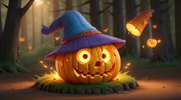 schattig 3d halloween achtergrond met pompoen jack O lantaarn foto