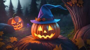 schattig 3d halloween achtergrond met pompoen jack O lantaarn foto