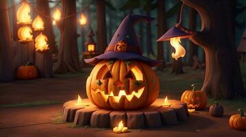 schattig 3d halloween achtergrond met pompoen jack O lantaarn foto