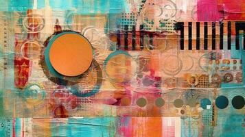 generatief ai, wijnoogst grunge kleurrijk collage achtergrond. verschillend texturen en vormen foto