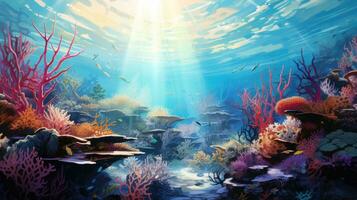 onderwater- zee wereld. ecosysteem. helder veelkleurig koralen Aan de oceaan verdieping foto