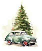 retro auto met Kerstmis boom foto