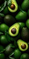 dichtbij avocado met water druppels Aan het, generatief ai foto