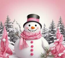 winter grafiek met een sneeuwman, Kerstmis kerstballen in Barbie roze foto