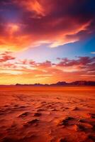 een verbijsterend zonsondergang verlicht regenboog wolken over- enorm woestijn landschappen met een expansief achtergrond voor tekst plaatsing foto