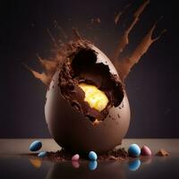 gebroken zwart chocola ei exploderend illustratie foto