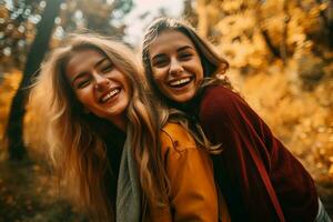 een groep van gen z selfie in de park ai gegenereerd foto