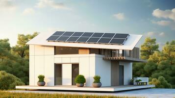 minimalistische huis met zonne- panelen foto