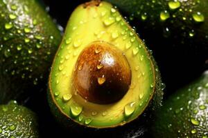 dichtbij avocado met water druppels Aan het, generatief ai foto