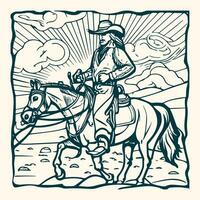 rodeo western wijnoogst cowboy hand- getrokken kunstwerk. cowboy kleur bladzijde vector foto