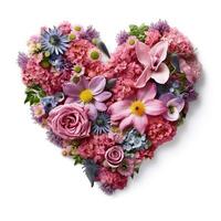 symbool van liefde. perfect bloem hart Aan een wit achtergrond. ai gegenereerd foto