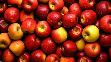 rood Geel nat appels in groot hoeveelheden.helder kleurrijk appel achtergrond. ai gegenereerd foto