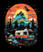 berg zomer camping t-shirt ontwerp achtergrond foto