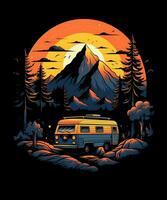 berg zomer camping t-shirt ontwerp achtergrond foto