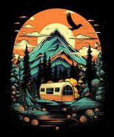 berg zomer camping t-shirt ontwerp achtergrond foto