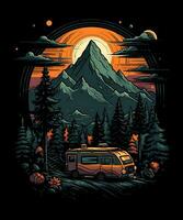 berg zomer camping t-shirt ontwerp achtergrond foto