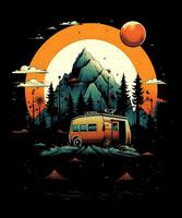 berg zomer camping t-shirt ontwerp achtergrond foto