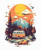 berg zomer camping t-shirt ontwerp achtergrond foto