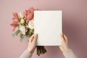 leeg hand- ansichtkaart met bloemen. genereren ai foto
