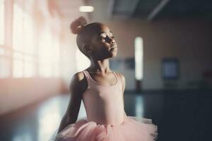 Afrikaanse weinig meisje ballet portret. genereren ai foto