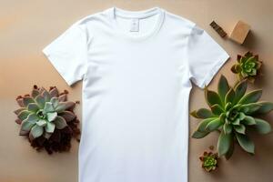 vetplanten wit t-shirt mockup sjabloon top visie, generatief ai foto