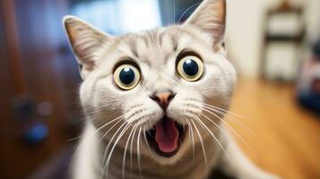 detailopname foto van een grappig geschokt burmilla kat plakken uit zijn tong. generatief ai