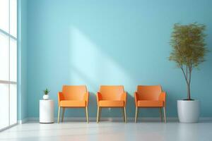 een aan het wachten kamer in de kliniek met stoelen foto