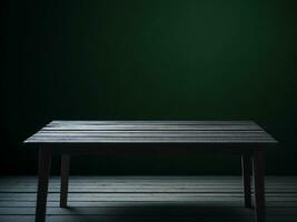 houten tafel en vervagen tropisch groen kleur achtergrond, Product Scherm montage. hoog kwaliteit foto 8k fhd ai gegenereerd