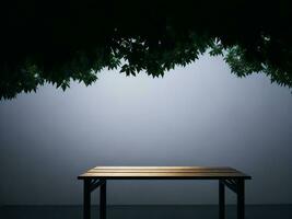 houten tafel en vervagen tropisch groen kleur achtergrond, Product Scherm montage. hoog kwaliteit foto 8k fhd ai gegenereerd