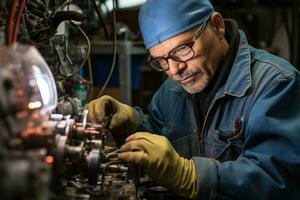 geschoold onderhoud technicus Aan de functie. foto