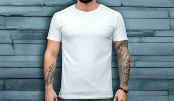 wit t-shirt mockup sjabloon voor Mens foto