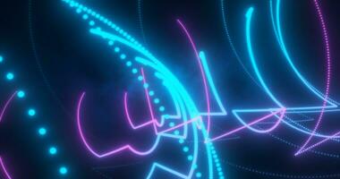 abstract blauw en Purper gloeiend neon energie laser lijnen vliegend Aan een zwart achtergrond foto