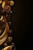 een goud en zwart behang met een bloem ontwerp Leuk vinden chocola, generatief ai foto