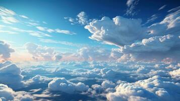 ai, ai gegenereerd, fotorealistisch 4k lucht met mooi cumulus wolken. sereen en sfeervol natuur tafereel foto