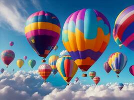 kleurrijk heet lucht ballonnen in de lucht, generatief ai illustratie. foto