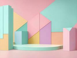 staan podium muur pastel kleur achtergrond, generatief ai illustratie. foto