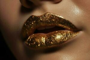 gouden vrouw lippen mode. genereren ai foto