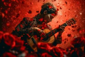 Mens gitaar rozen. genereren ai foto