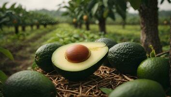 mooi avocado in boomgaard plantage. ai gegenereerd foto