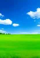 groen weide en blauw lucht, generatief ai illustratie. foto