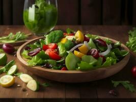 een vers en gezond foto van een salade, generatief ai illustratie.
