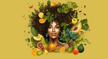 een Afrikaanse Amerikaans vrouw met salade foto
