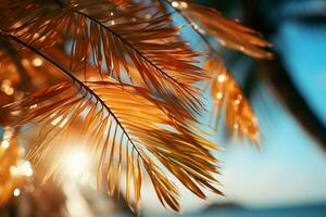 strand verleiden wazig palm, bokeh achtergrond verbeteren zanderig tafereel, belichamen zomer ontsnappen ai gegenereerd foto