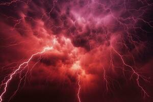 apocalyptisch backdrop met levendig bliksem in een donker rood lucht. ai gegenereerd foto