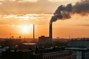 groot stad zonsondergang rook. genereren ai foto