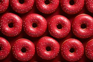 rood donuts patroon tussendoortje. genereren ai foto