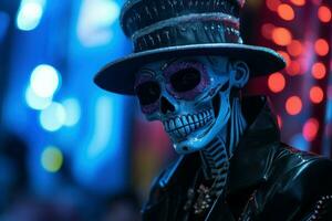 neon carnaval skelet. genereren ai foto