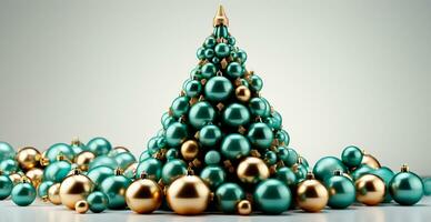 Kerstmis boom gemaakt van Kerstmis ballen, confetti Aan een licht achtergrond - ai gegenereerd beeld foto