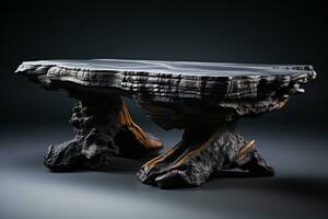 onbezet obsidiaan tafel, staat in contrast Aan duidelijk wit achtergrond, artistiek stilte ai gegenereerd foto